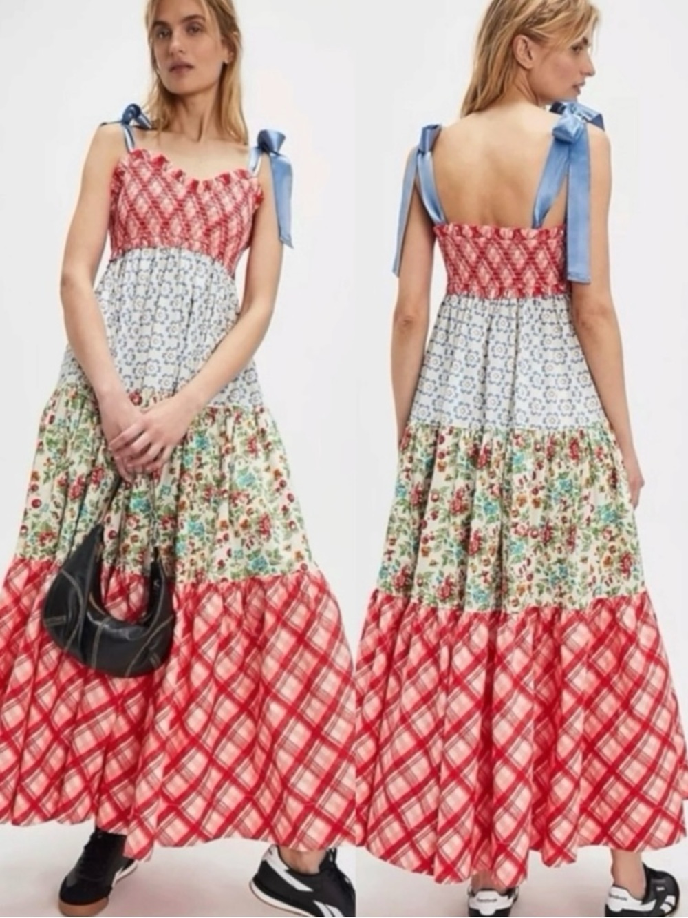 Free People Bluebell Maxi Dress Cherry Combo Medium NWT Picnic Prairie Bohemian - Picture 4 of 17